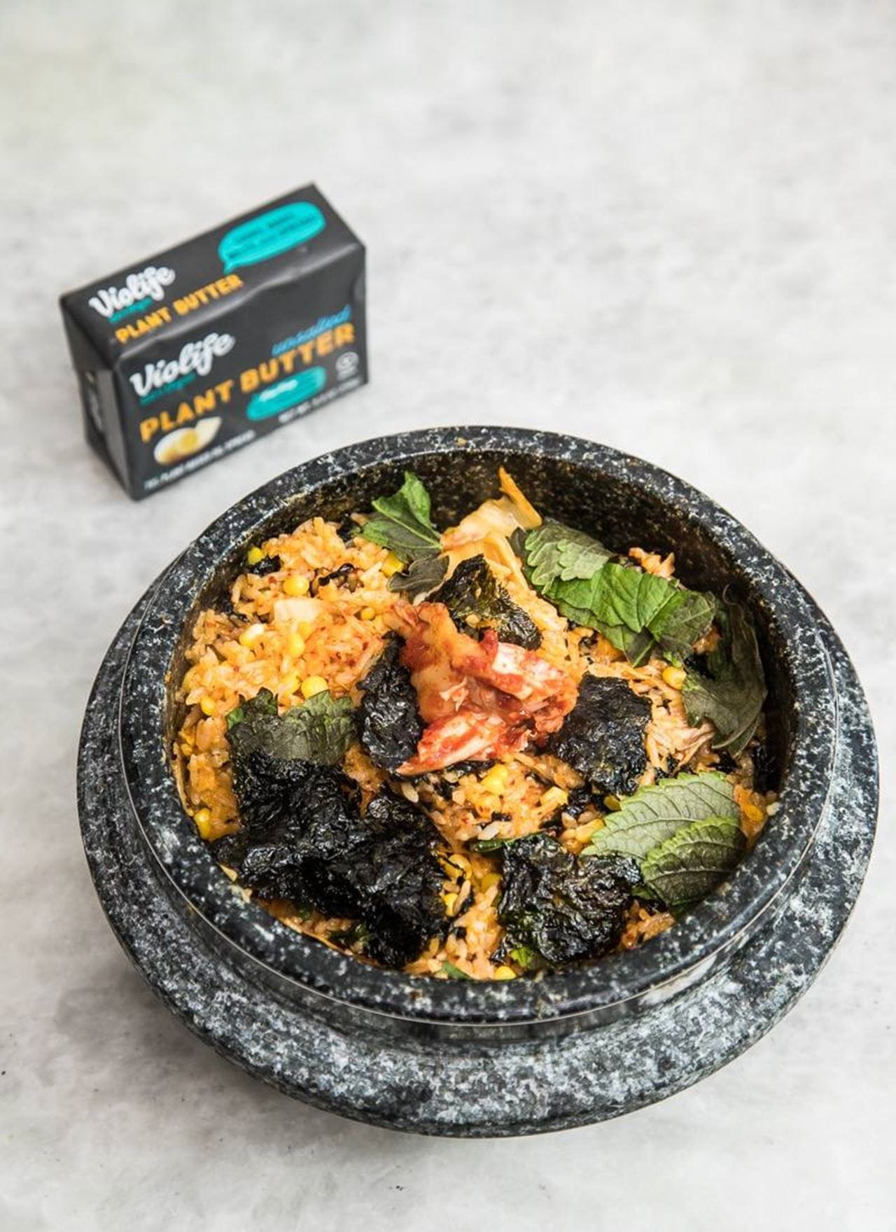 recipe image Sizzling Stone Pot Rice with Kimchi, Seaweed, & Mozzarella