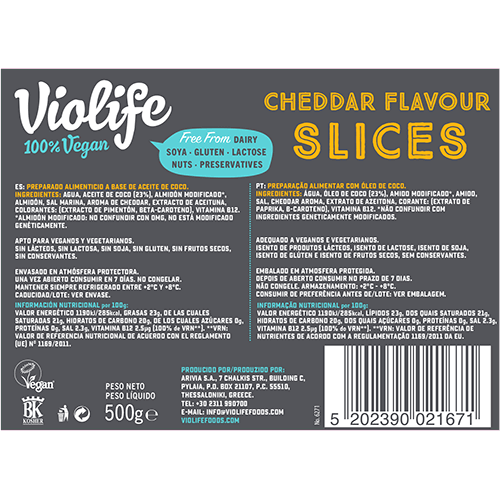 Violife Fatias sabor cheddar  500g - anternatva vegetal ao queijo